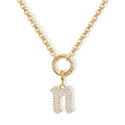 KissYan Plated Initial Letter Pendant Box Chain Necklace