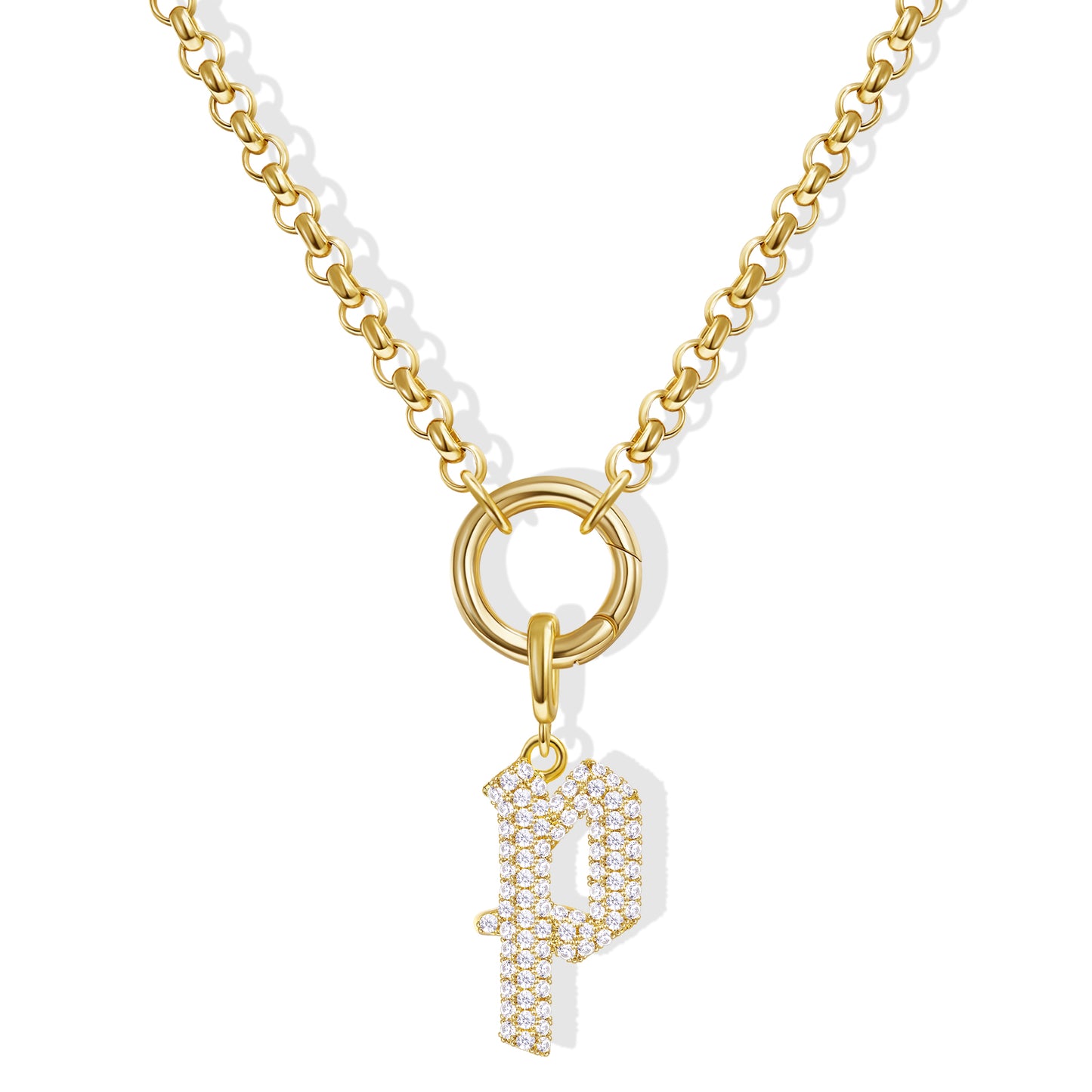KissYan Plated Initial Letter Pendant Box Chain Necklace