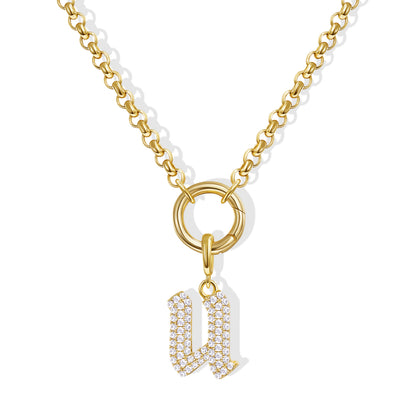 KissYan Plated Initial Letter Pendant Box Chain Necklace