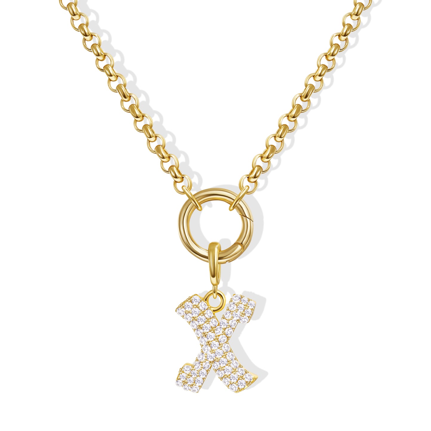 KissYan Plated Initial Letter Pendant Box Chain Necklace