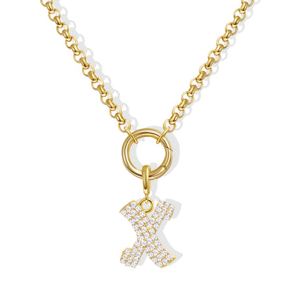 KissYan Plated Initial Letter Pendant Box Chain Necklace