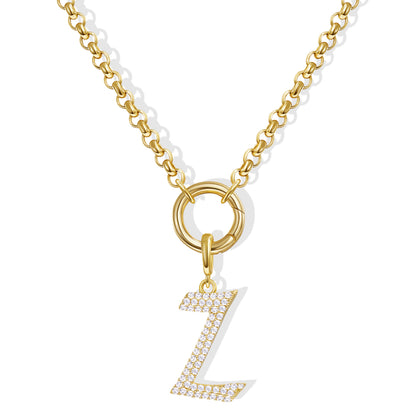 KissYan Plated Initial Letter Pendant Box Chain Necklace