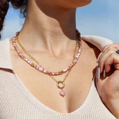 KissYan Necklaces Layered Paperclip Choker with Heart Pendant