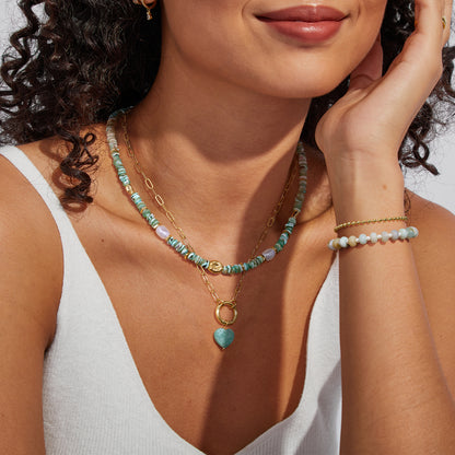 KissYan Necklaces Layered Paperclip Choker with Heart Pendant