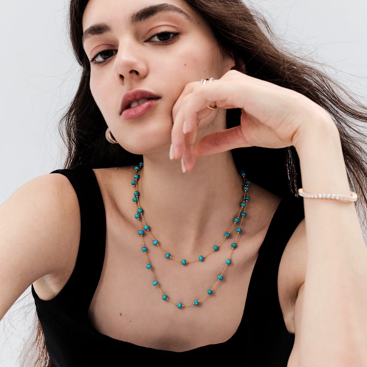 KissYan 14K Gold Plated Turquoise Beaded Boho Layered Choker