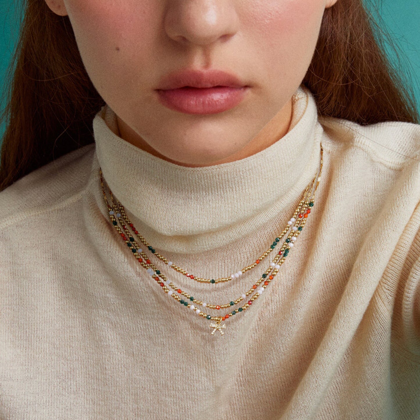 KissYan Christmas Bow Natural Gemstone Bead Festival Necklace