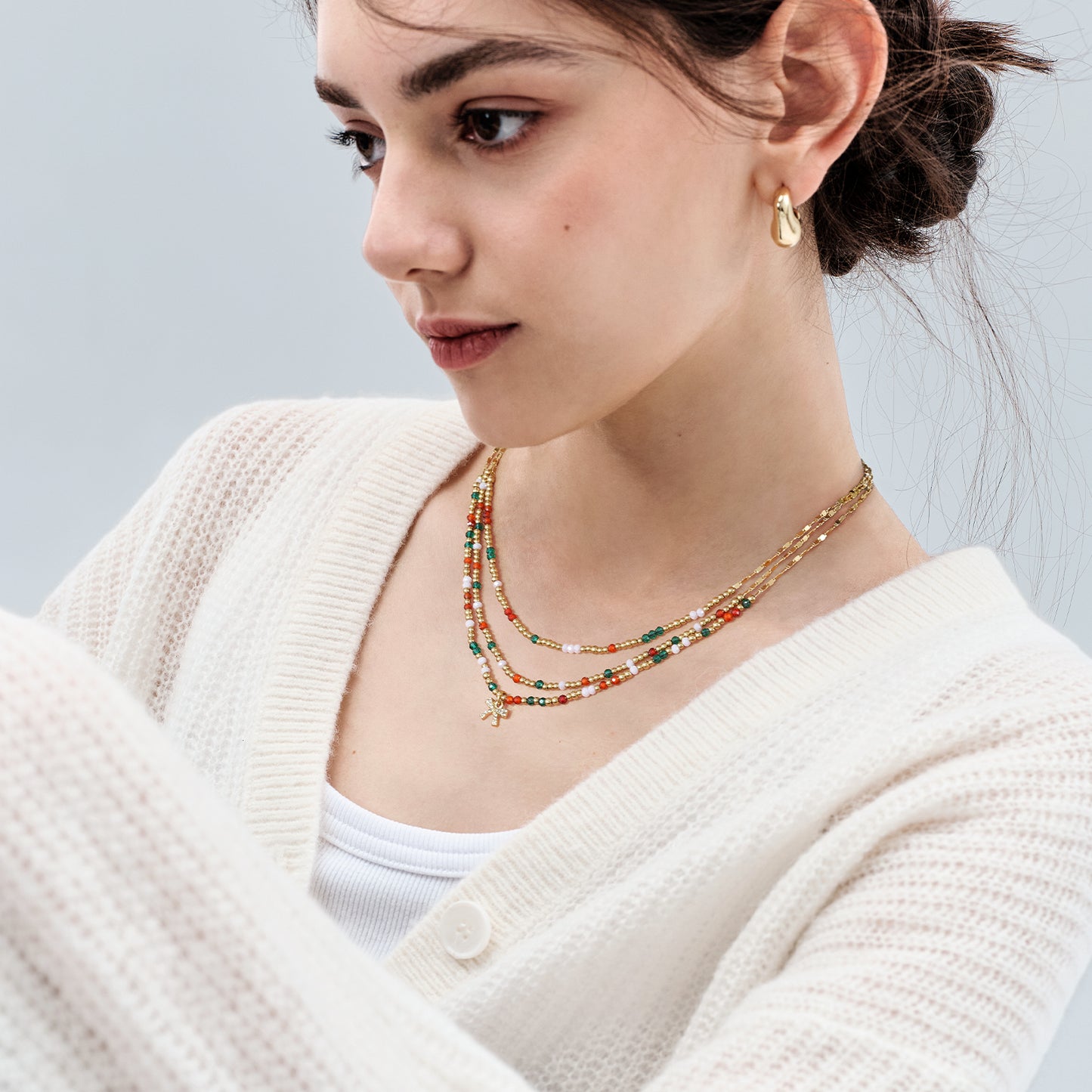 KissYan Christmas Bow Natural Gemstone Bead Festival Necklace