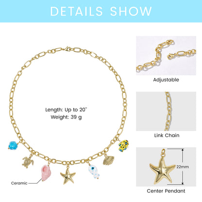 KissYan Charm Necklace Heart Starfish Sun Pendant