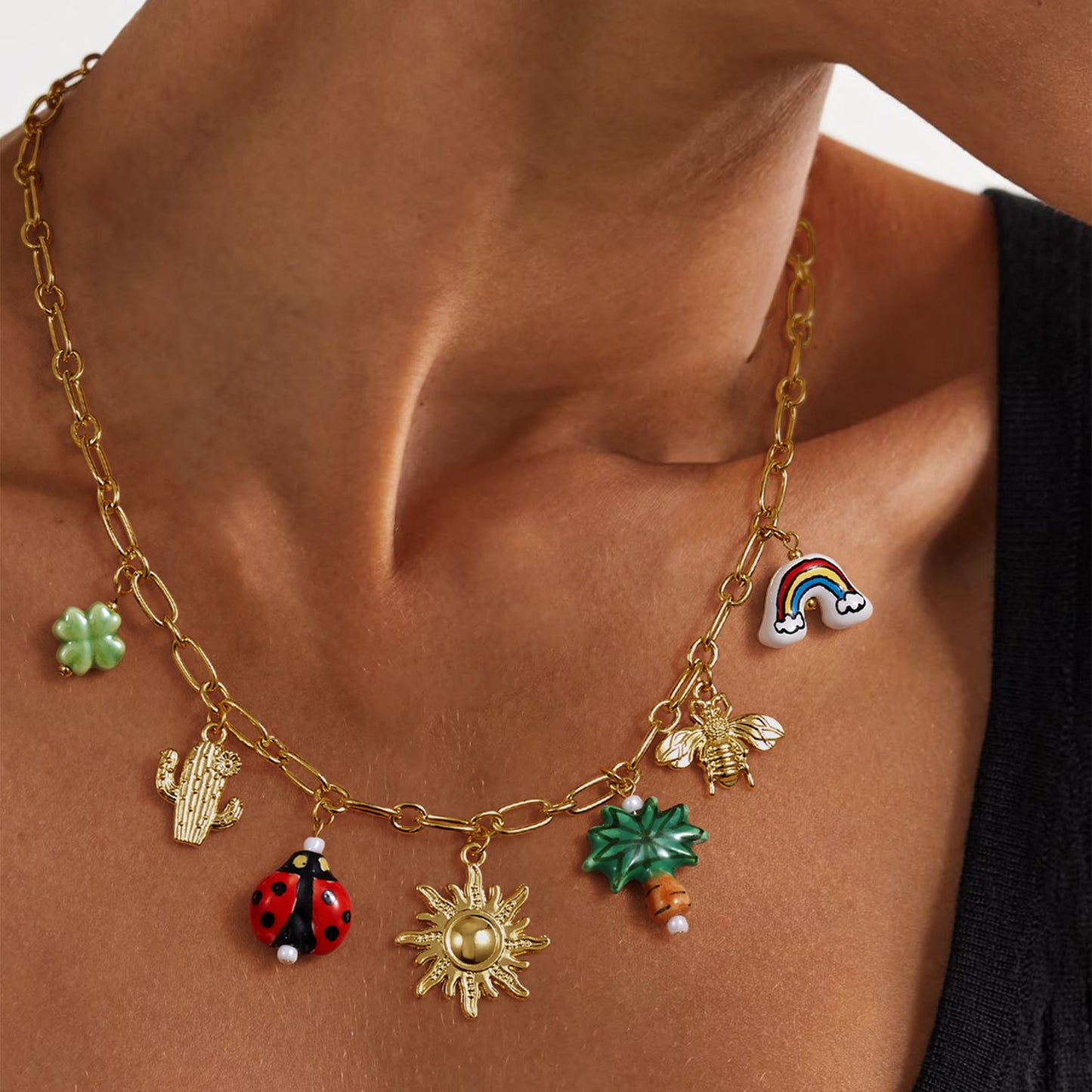 KissYan Charm Necklace Heart Starfish Sun Pendant