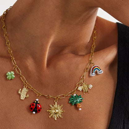 KissYan Charm Necklace Heart Starfish Sun Pendant