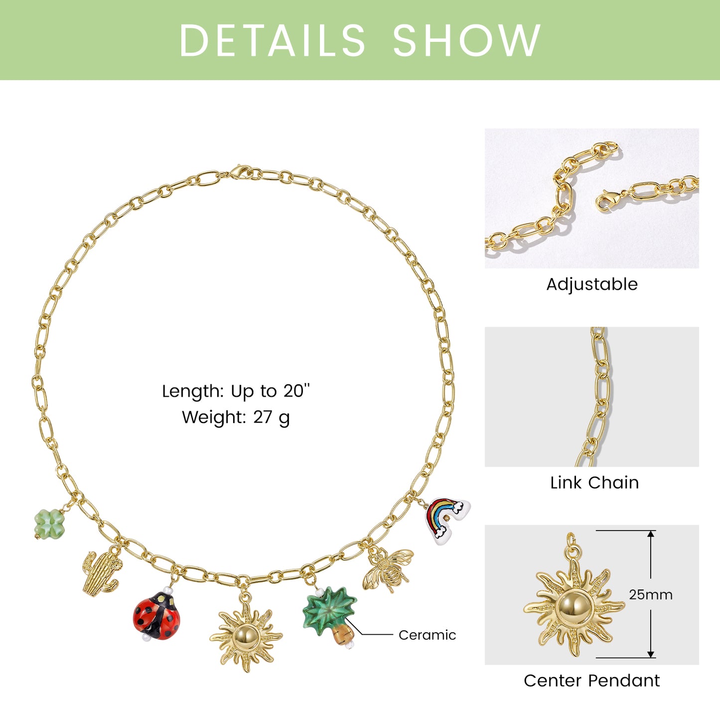 KissYan Charm Necklace Heart Starfish Sun Pendant