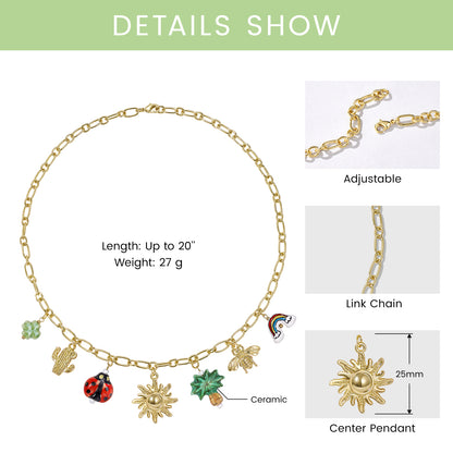 KissYan Charm Necklace Heart Starfish Sun Pendant
