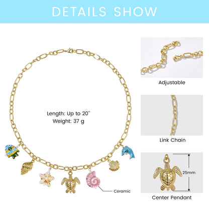 KissYan Charm Necklace Heart Starfish Sun Pendant