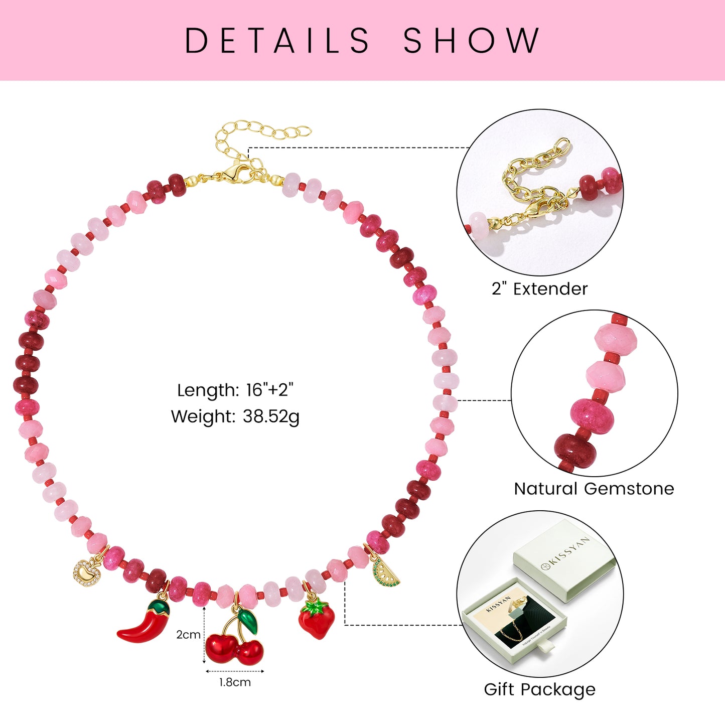 KissYan Charm Beaded Necklace with Fruit Pendant