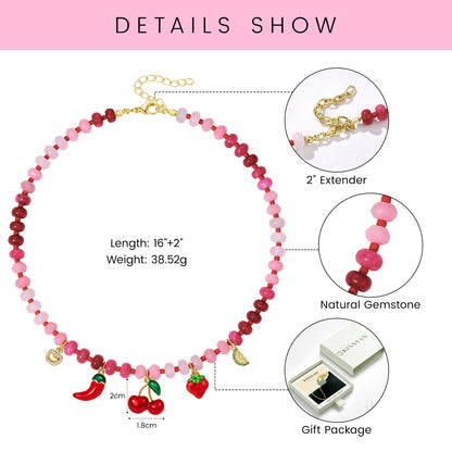 KissYan Charm Beaded Necklace with Fruit Pendant