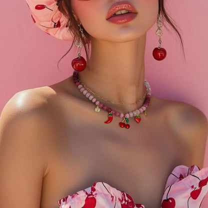 KissYan Charm Beaded Necklace with Fruit Pendant