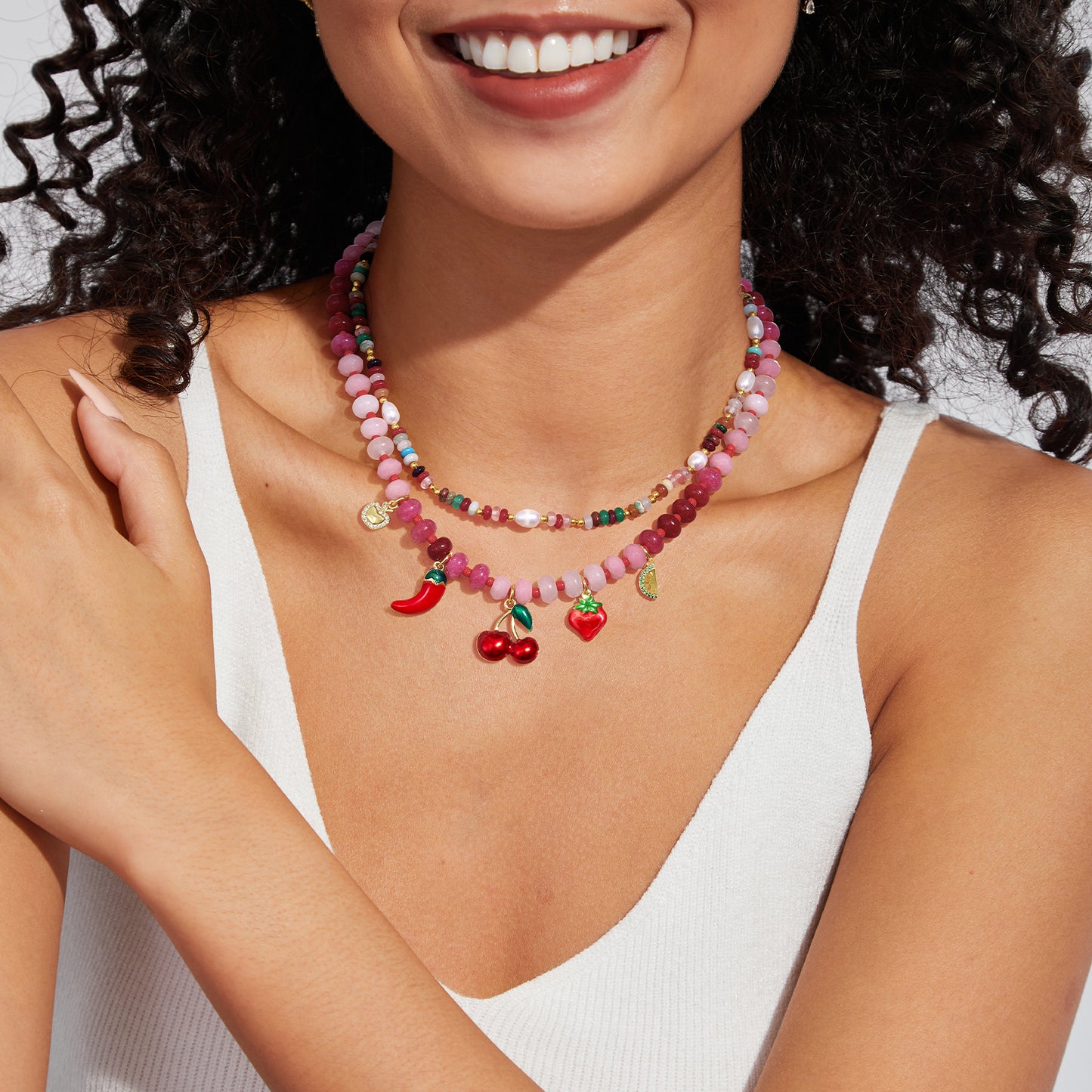 KissYan Charm Beaded Necklace with Fruit Pendant