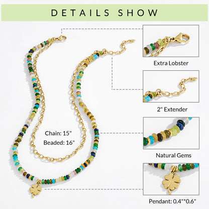 KissYan Beaded Layered Pendant Necklace with Link Chain