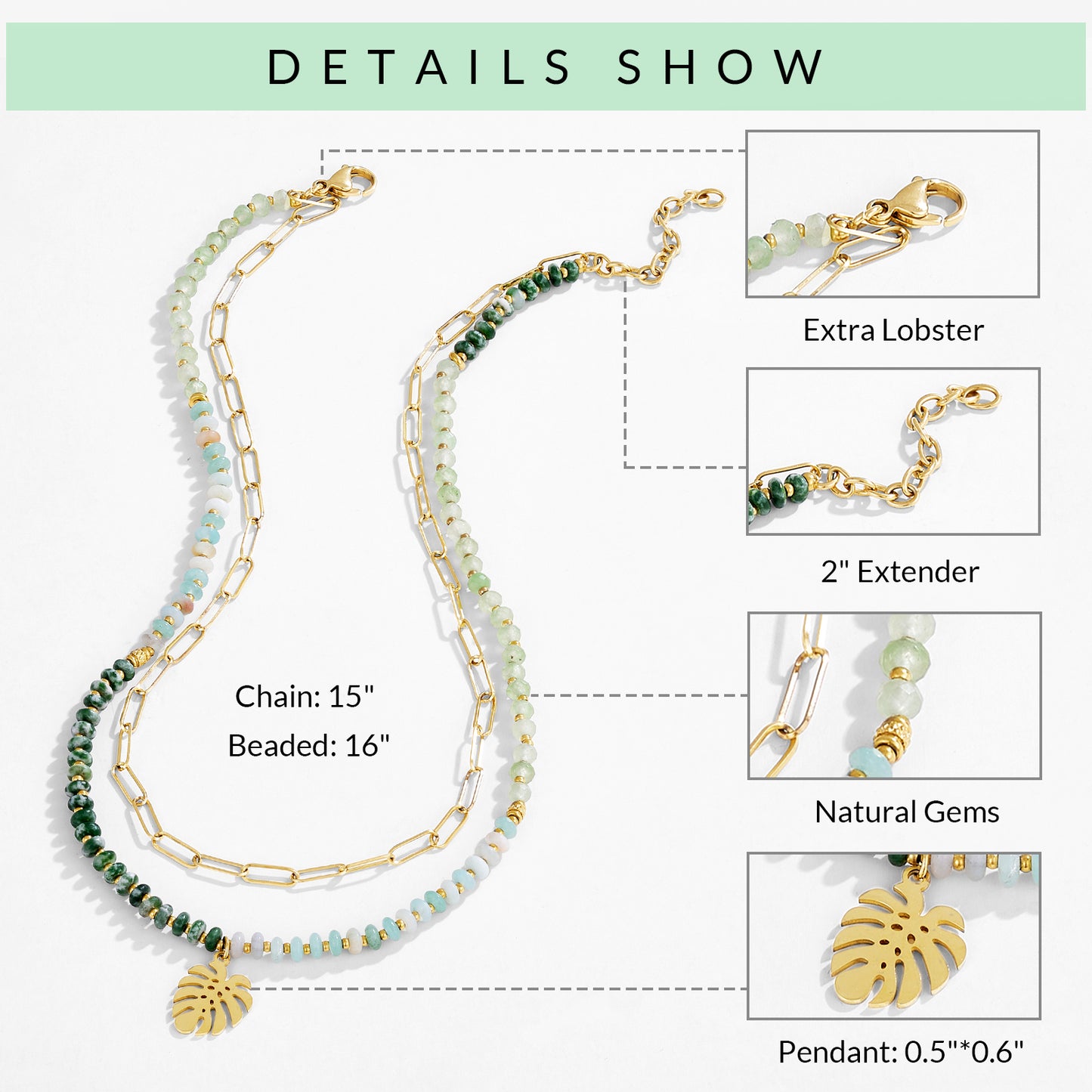 KissYan Beaded Layered Pendant Necklace with Link Chain