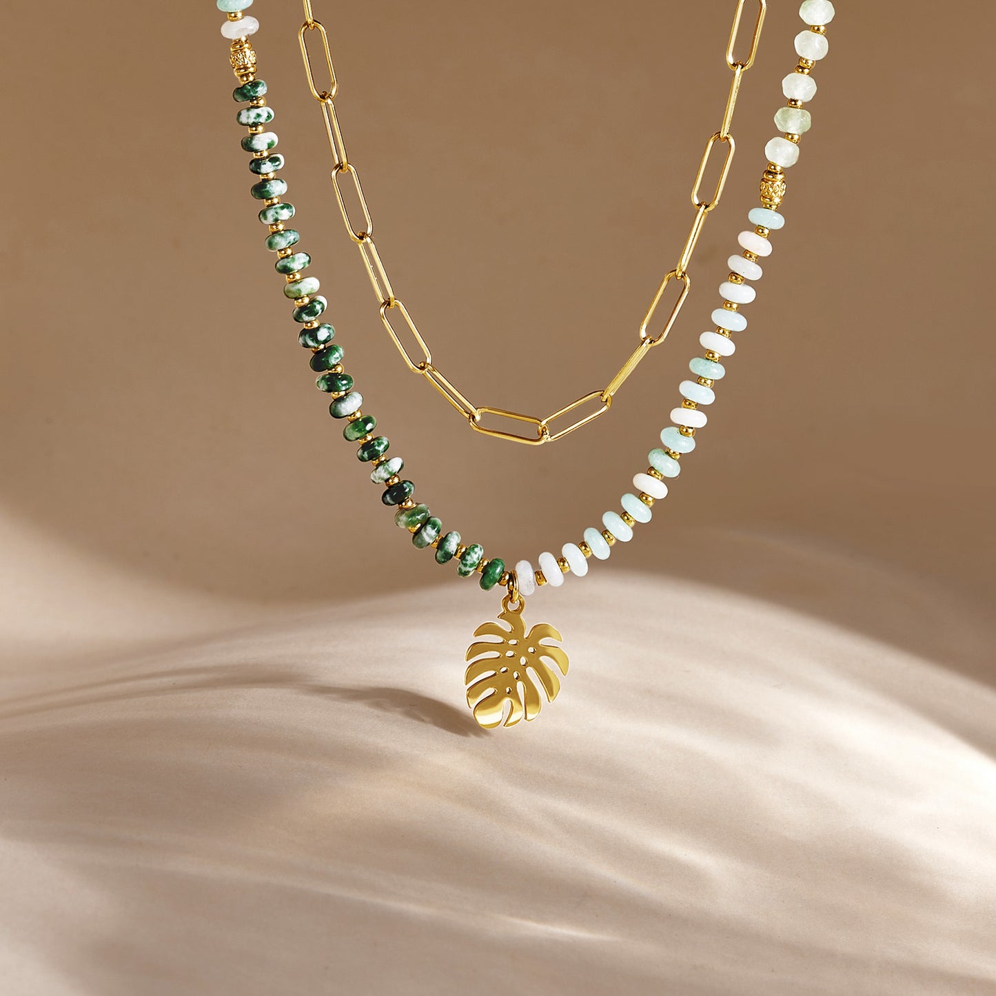 KissYan Beaded Layered Pendant Necklace with Link Chain