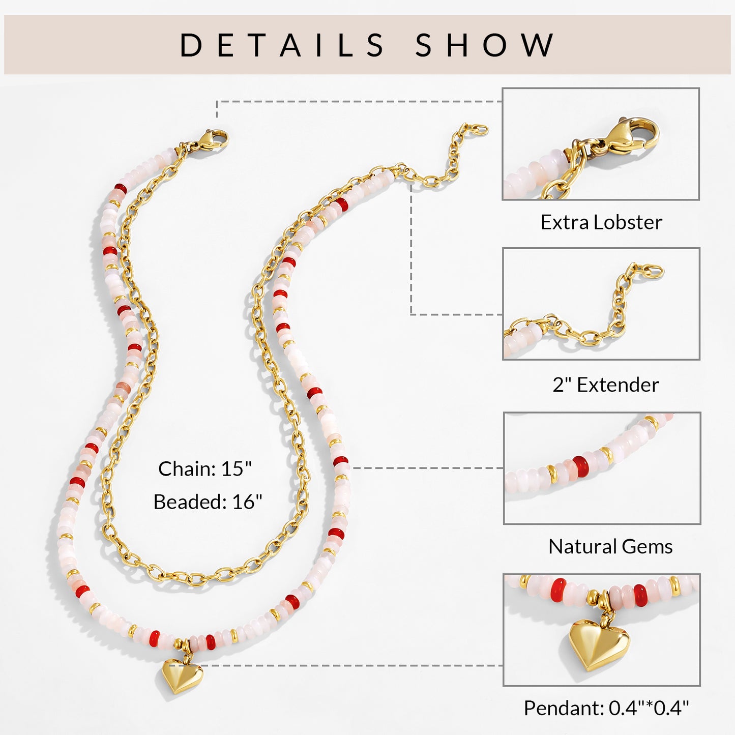 KissYan Beaded Layered Pendant Necklace with Link Chain