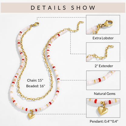 KissYan Beaded Layered Pendant Necklace with Link Chain