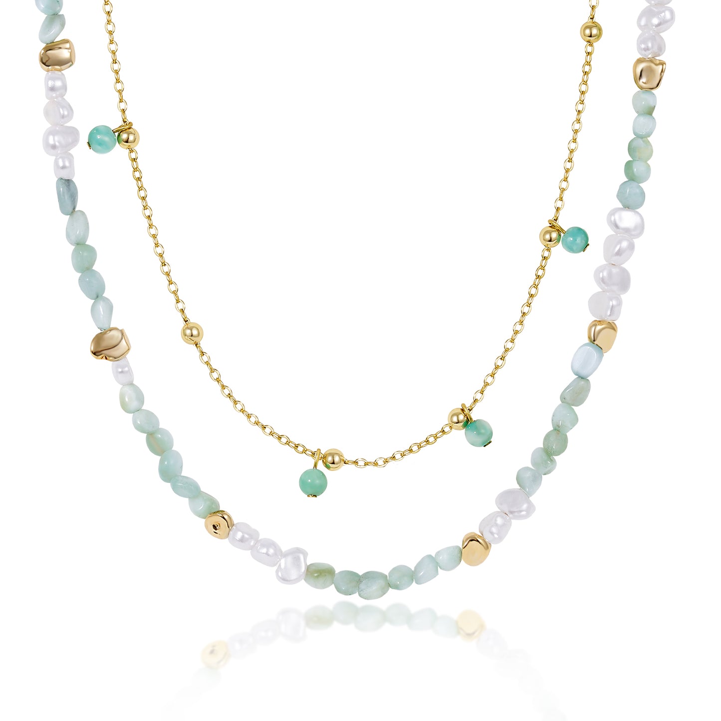 KissYan Beaded Layered Pendant Necklace with Link Chain