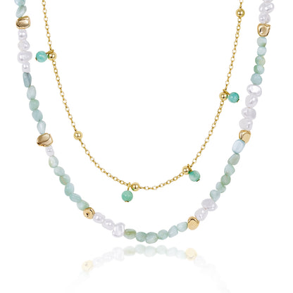 KissYan Beaded Layered Pendant Necklace with Link Chain