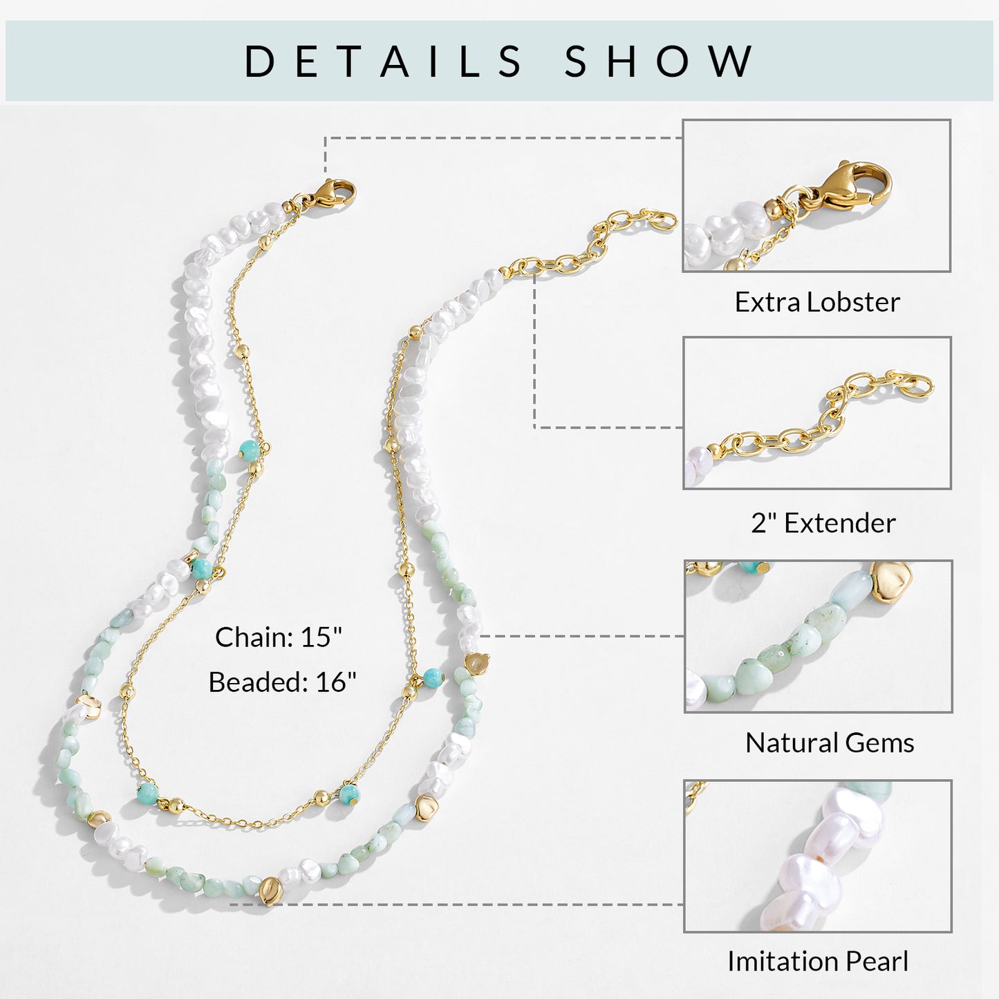 KissYan Beaded Layered Pendant Necklace with Link Chain