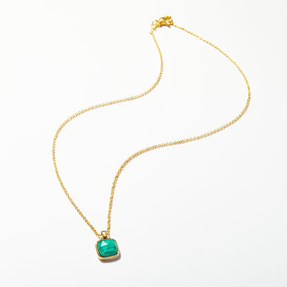 Bubble Letter 14K Gold Plated Healing Crystal Necklace Natural Energy Stone Pendant Necklace - Malachite