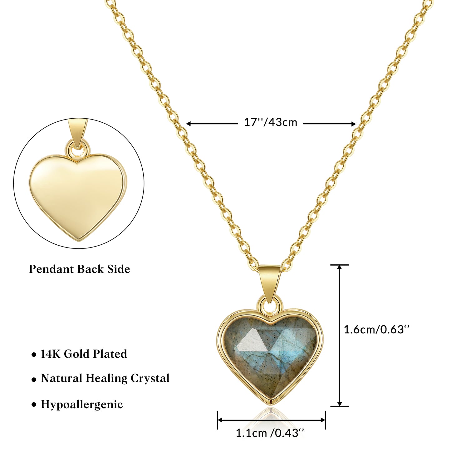 Natural Stone Heart Pendant Necklace