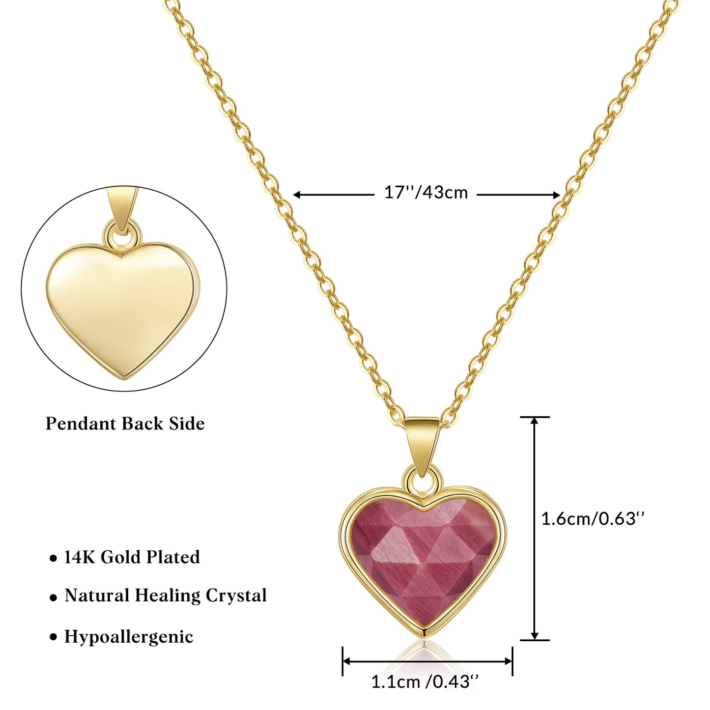 Natural Stone Heart Pendant Necklace