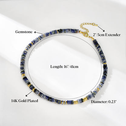 Boho Beaded Choker Natural Blue Aventurine Stone Necklace