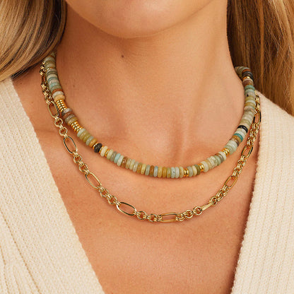 Boho Green Aventurine Beaded Choker Natural Stone Necklace