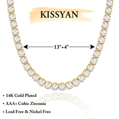 Detailed view of 14K Gold Diamond Tennis Necklace with Round CZ