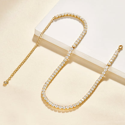 Detailed view of 14K Gold Diamond Tennis Necklace with Round CZ