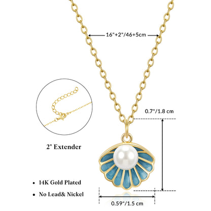 Summer Adjustable Gold Enamel Scallop Pendant Necklace