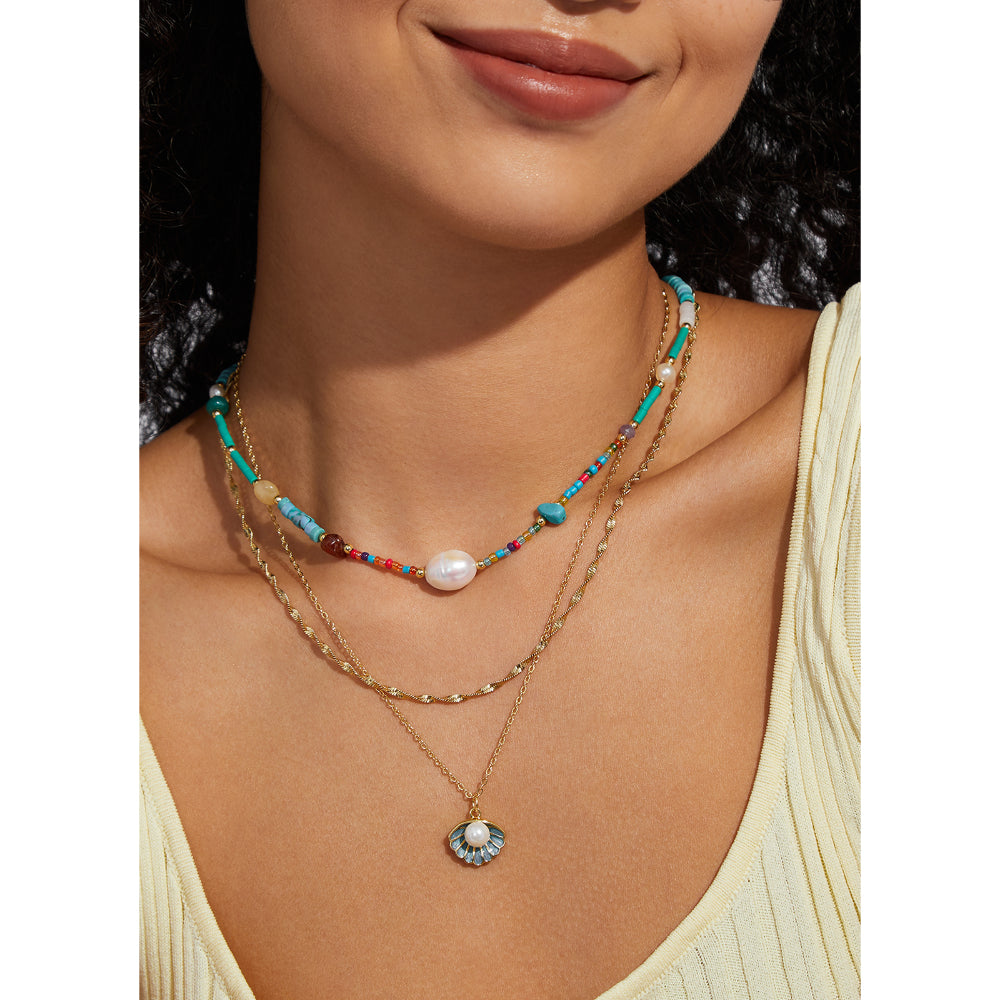 Summer Adjustable Gold Enamel Scallop Pendant Necklace