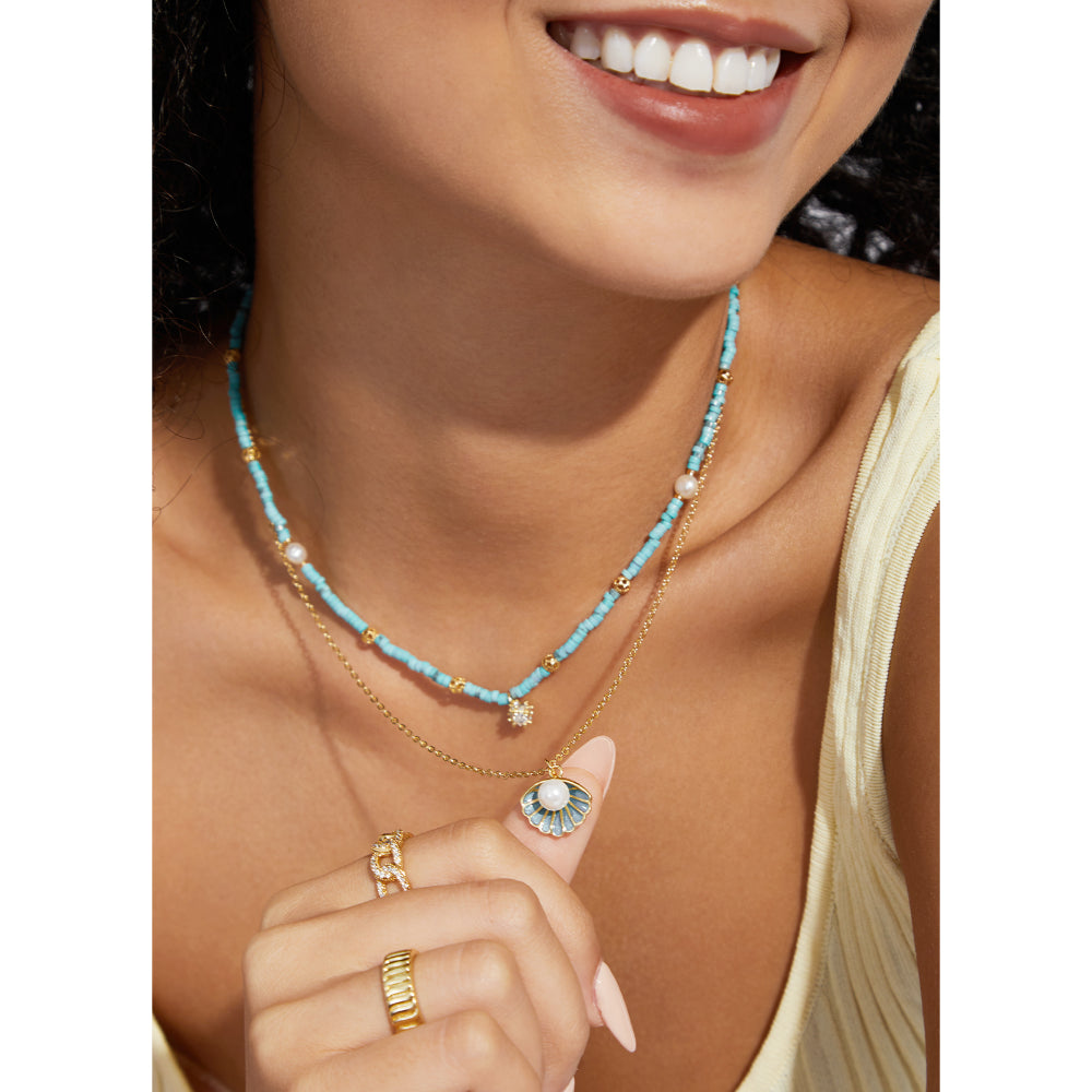 Summer Adjustable Gold Enamel Scallop Pendant Necklace