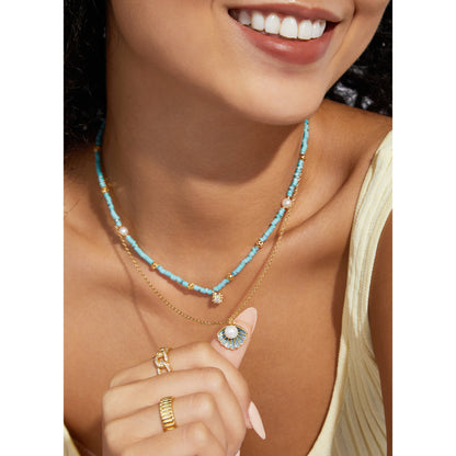 Summer Adjustable Gold Enamel Scallop Pendant Necklace