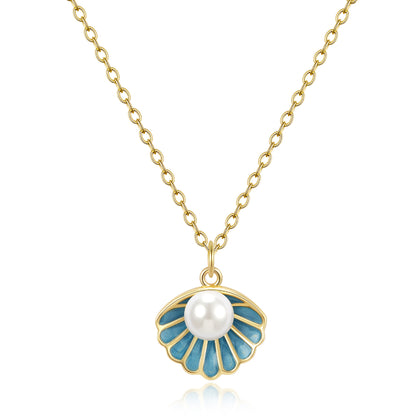 Summer Adjustable Gold Enamel Scallop Pendant Necklace