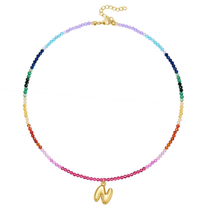 KissYan Beaded Bubble Letter Pendant Rainbow Gemstone Choker