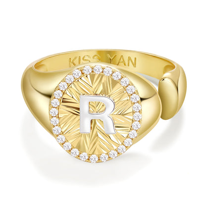 KissYan 14k Gold Plate Initial  Adjustable Letter Ring