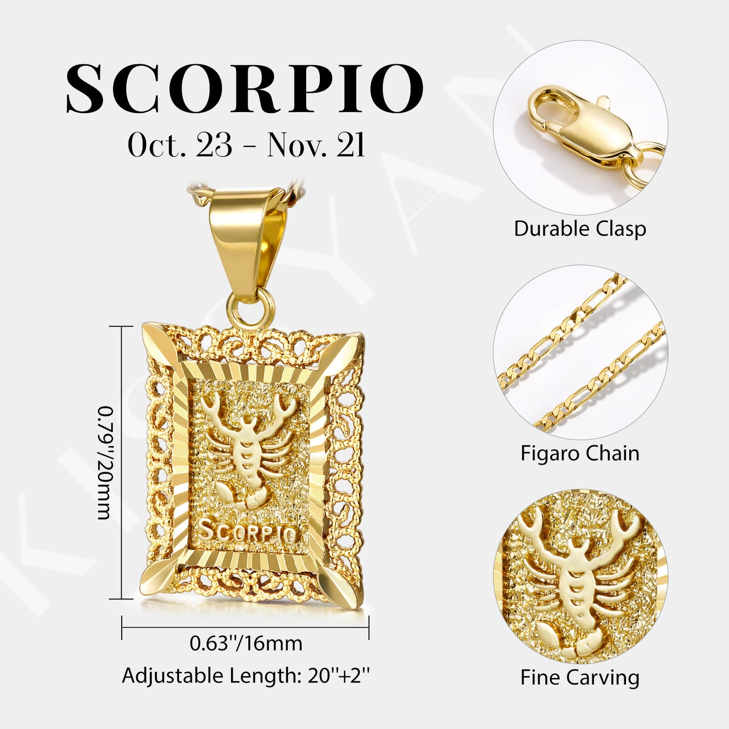 KissYan Zodiac Square Constellation Sign Pendant Necklace