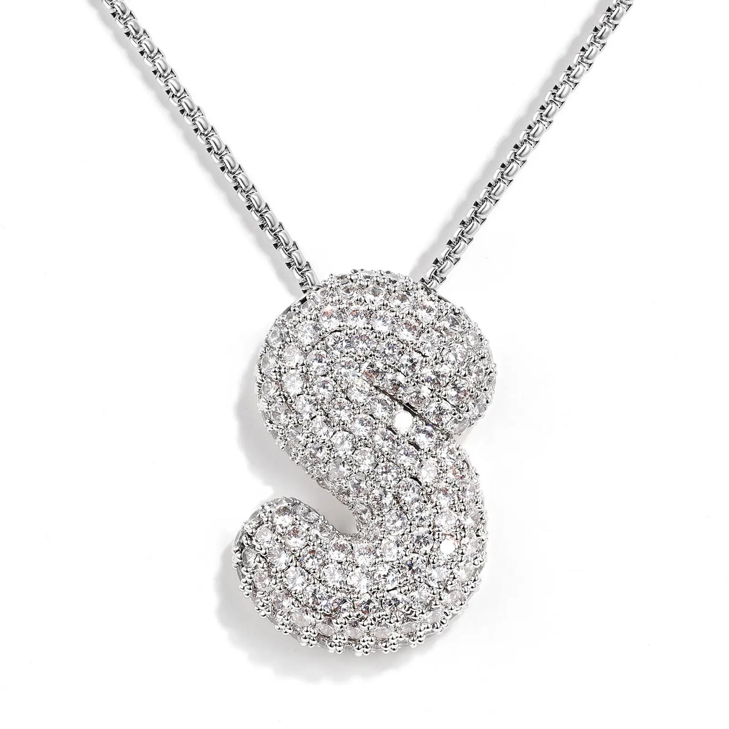 KissYan Bubble Letter Necklace, 14K Gold Plated Balloon Initial Pendant Box Chain Necklace Dainty Pave CZ Jewelry Gift for Women