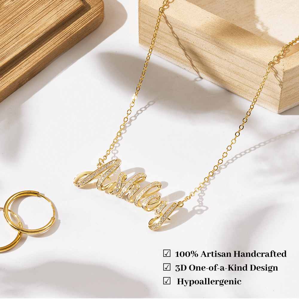 Sterling Silver Dimensional Name Necklace With Diamond