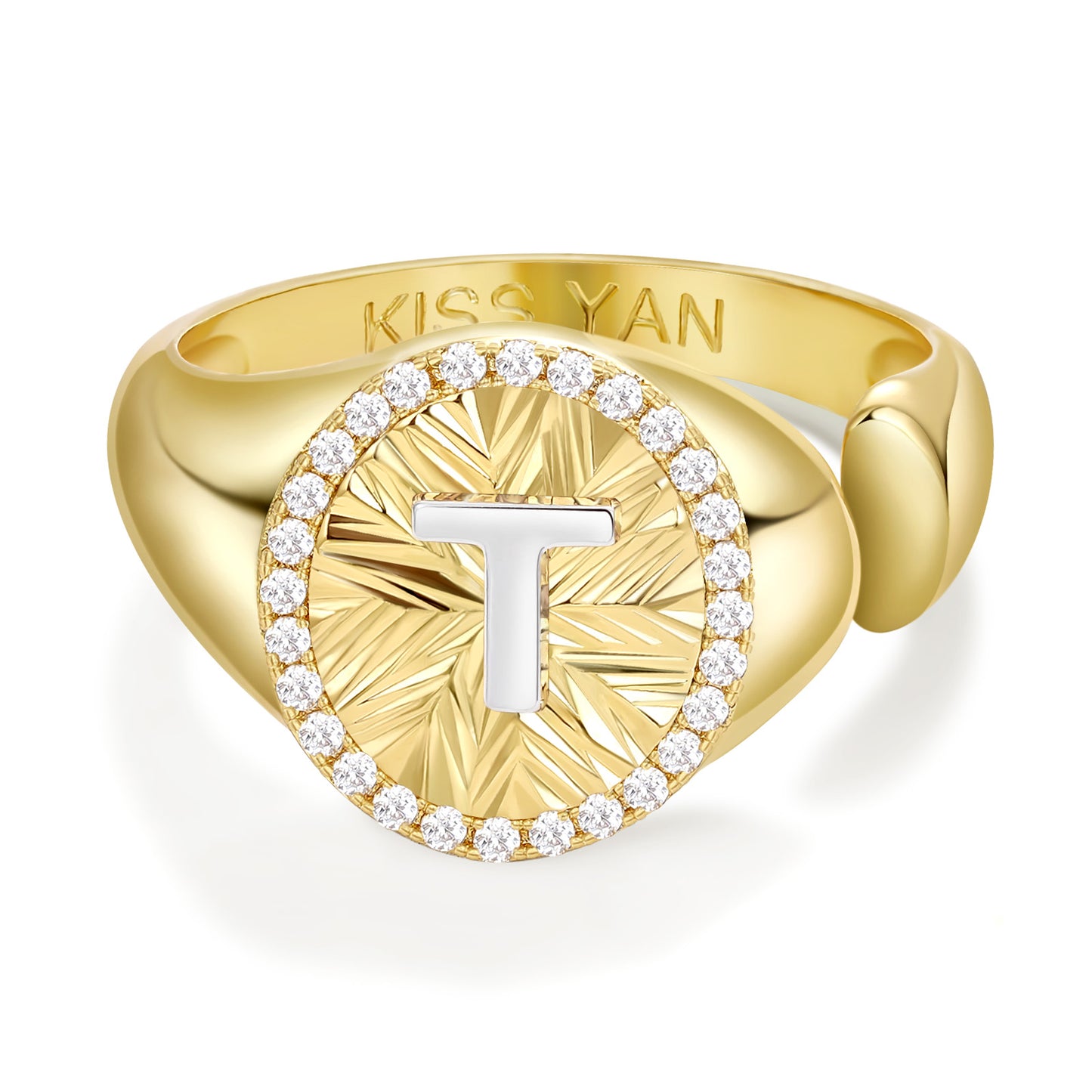 KissYan 14k Gold Plate Initial  Adjustable Letter Ring