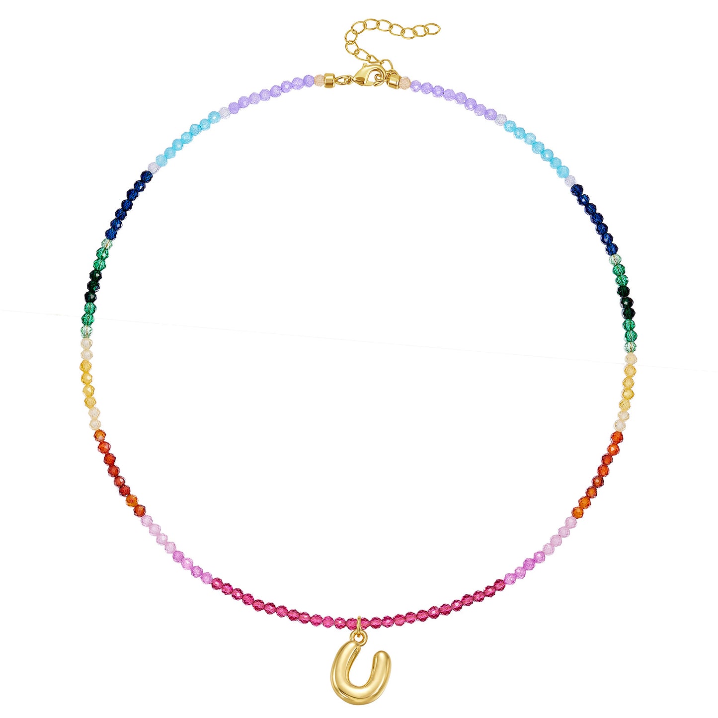 KissYan Beaded Bubble Letter Pendant Rainbow Gemstone Choker