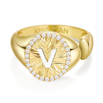 KissYan 14k Gold Plate Initial  Adjustable Letter Ring