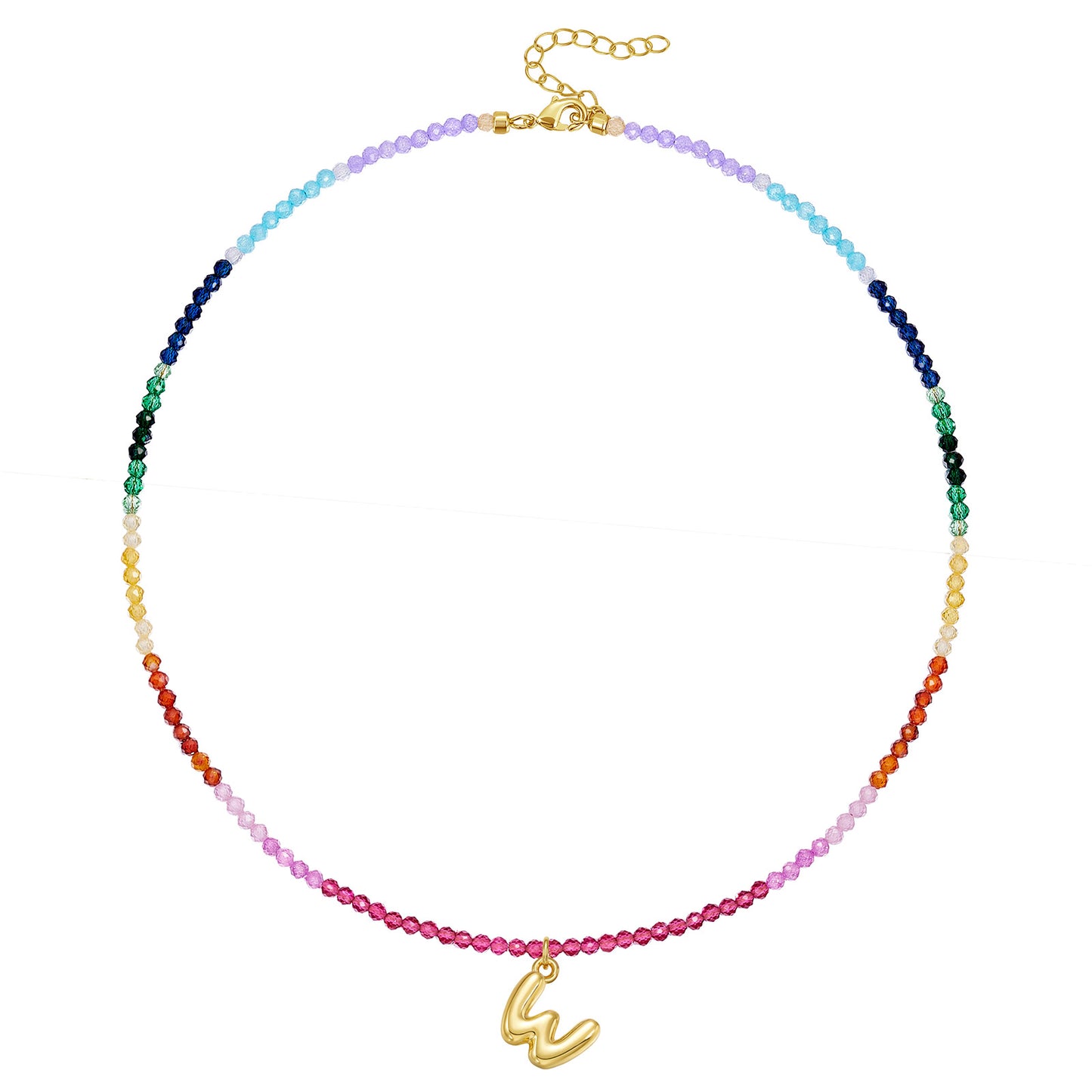 KissYan Beaded Bubble Letter Pendant Rainbow Gemstone Choker